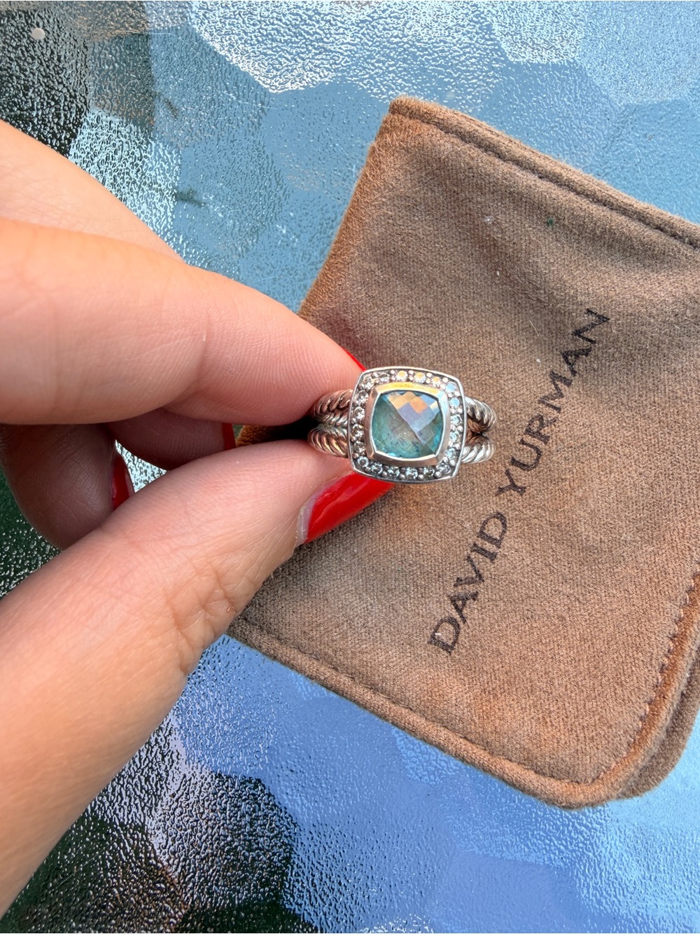 David Yurman Blue Topaz & Diamond Petite Albion Ring